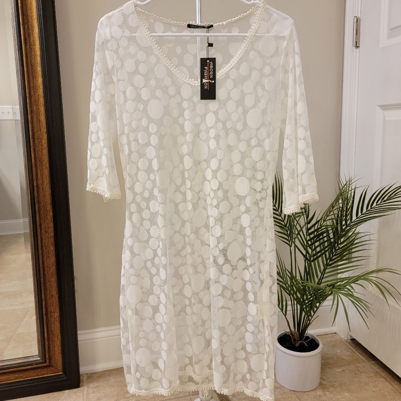 Adorn White Sheer Lace Cover up Dress - Picture 1 of 4